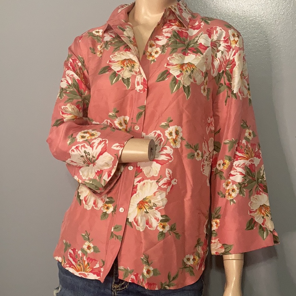 ⭐️Jones New York Floral Silk Longsleeves Buttondown Top Sz L⭐️